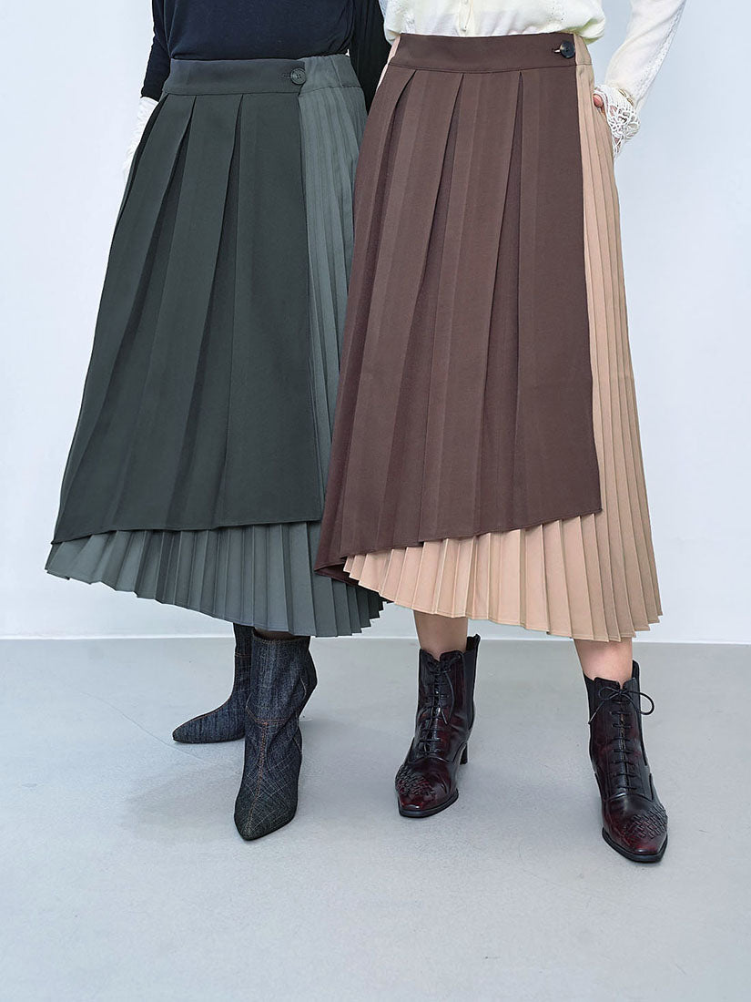 Layered Pleated Two Tone Skirt (2 Colours)