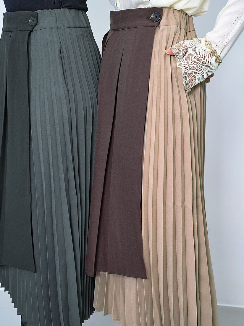 Layered Pleated Two Tone Skirt (2 Colours)