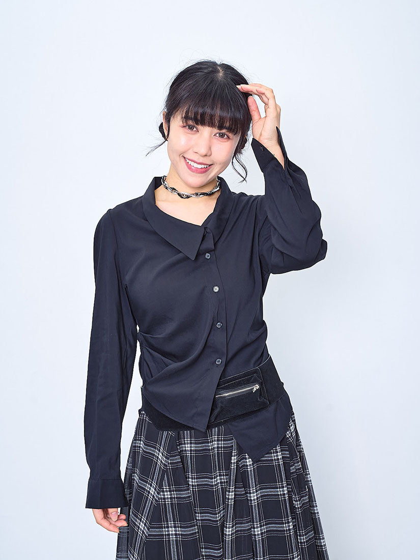 Wrap Collar Drape Waist Shirt