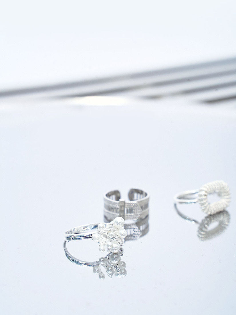 Pearl Crystal Bunch Silver Ring