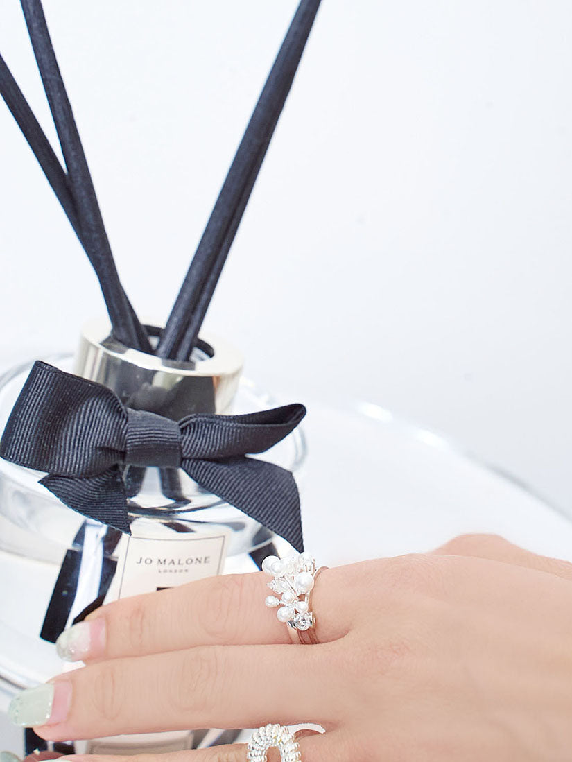 Pearl Crystal Bunch Silver Ring