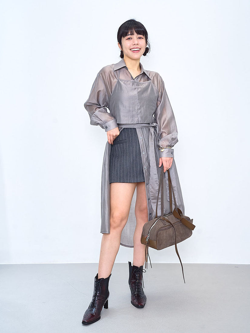 Long Shirt With Tie Waist Cami Crop Top (2 Colours)