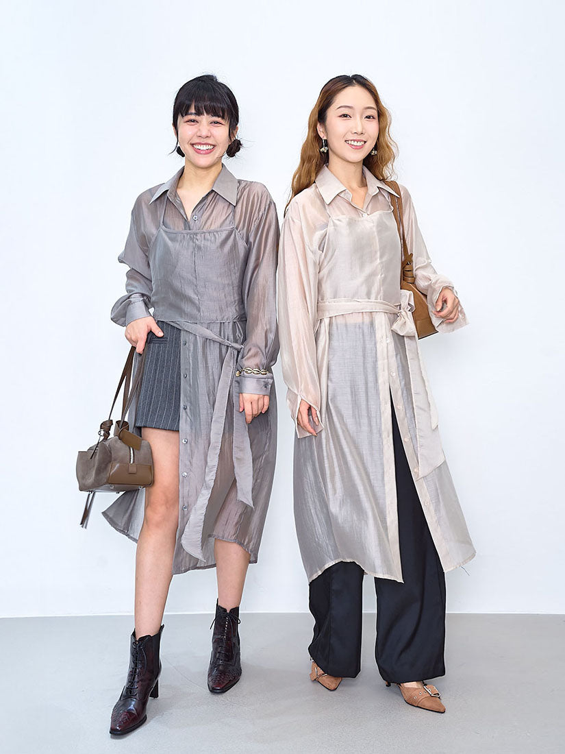 Long Shirt With Tie Waist Cami Crop Top (2 Colours)