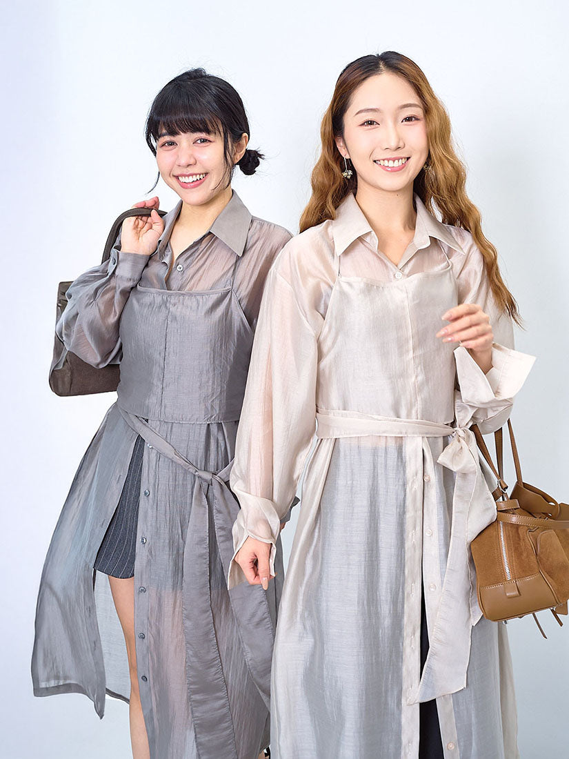 Long Shirt With Tie Waist Cami Crop Top (2 Colours)