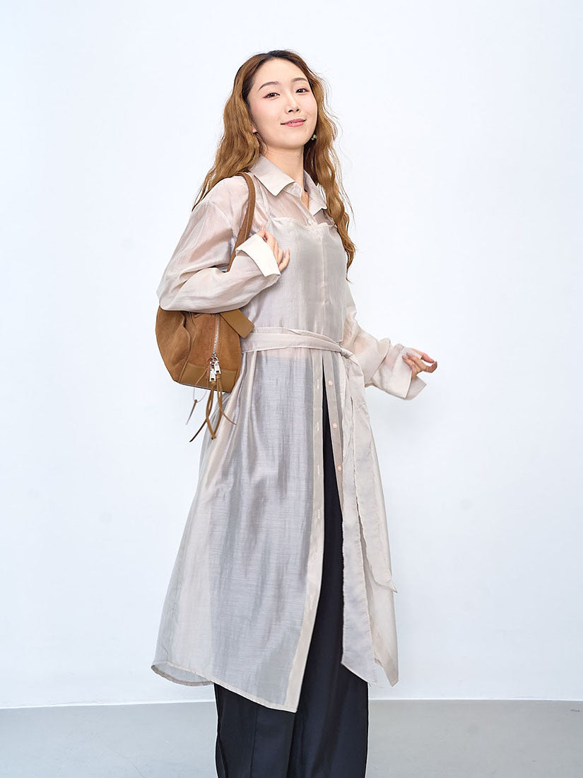 Long Shirt With Tie Waist Cami Crop Top (2 Colours)