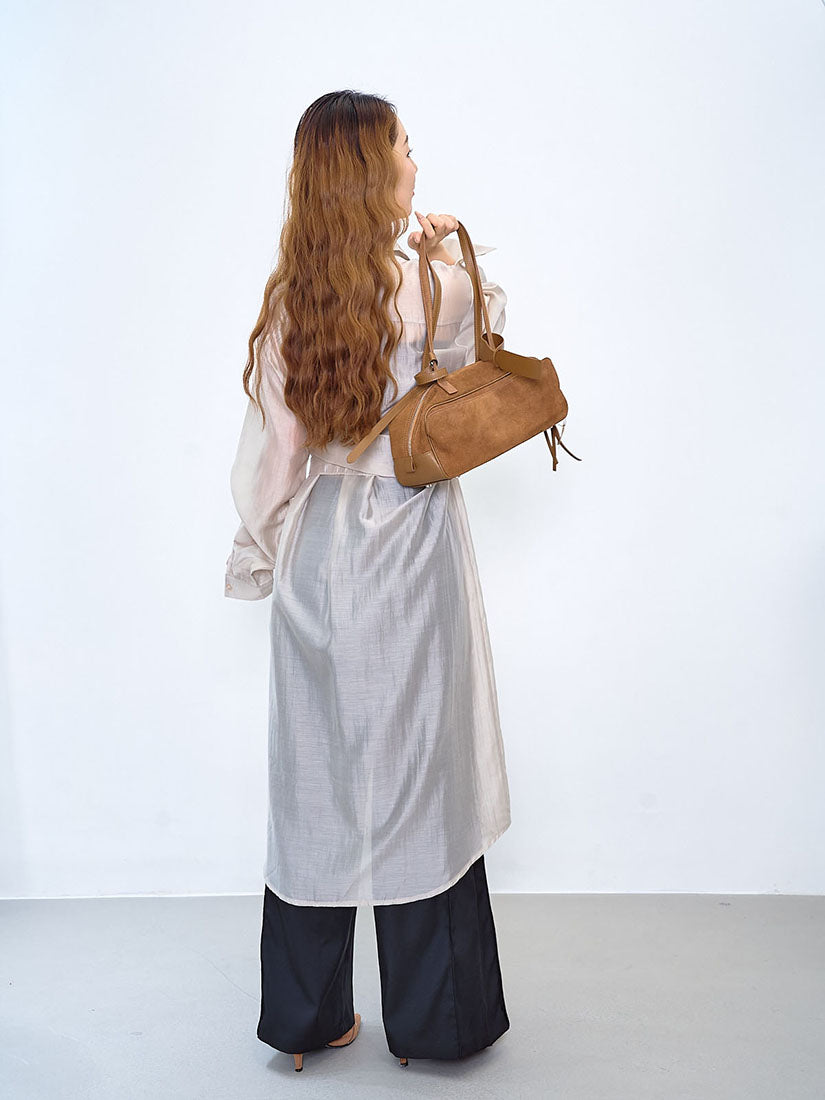 Long Shirt With Tie Waist Cami Crop Top (2 Colours)