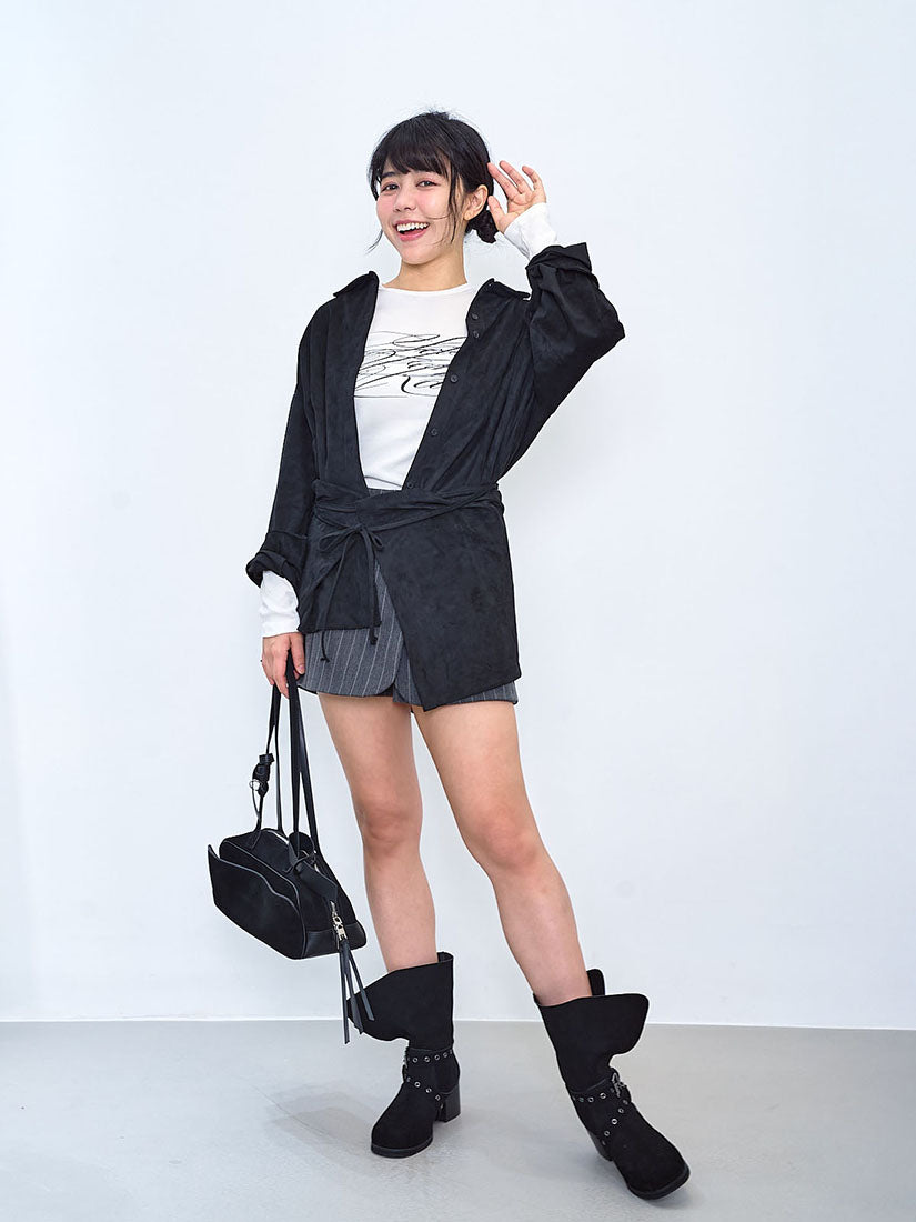 Suede Shirt With Waist Wrap