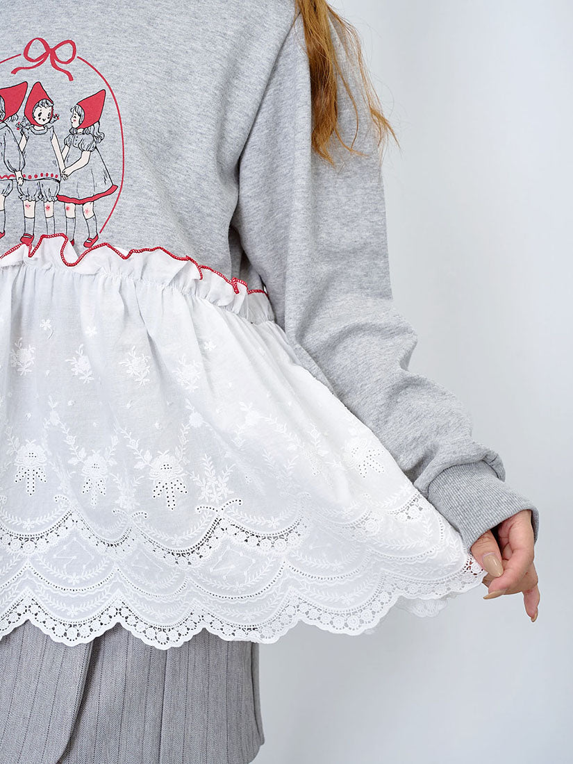 Red Riding Hood Printed Lace Hem Sweatshirt