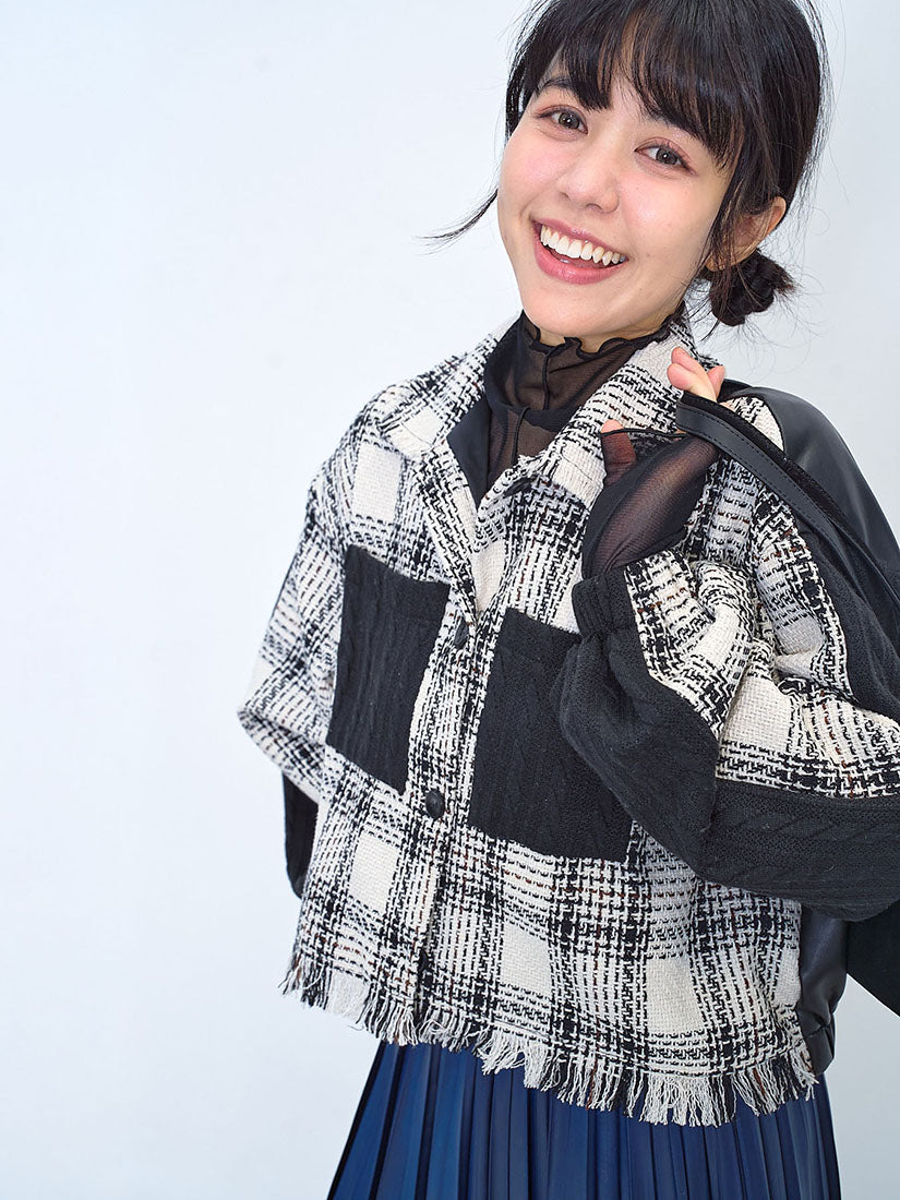 Tweed Mix Leather Jacket (2 Colours)