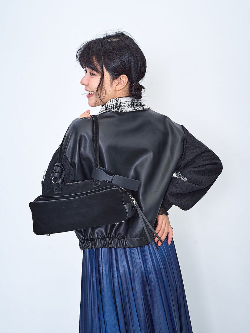 Tweed Mix Leather Jacket (2 Colours)