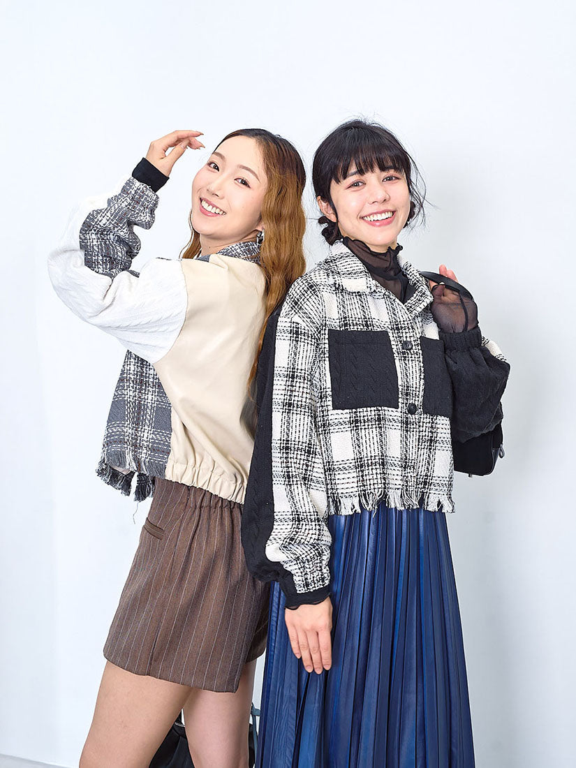 Tweed Mix Leather Jacket (2 Colours)