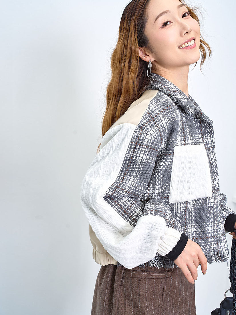 Tweed Mix Leather Jacket (2 Colours)