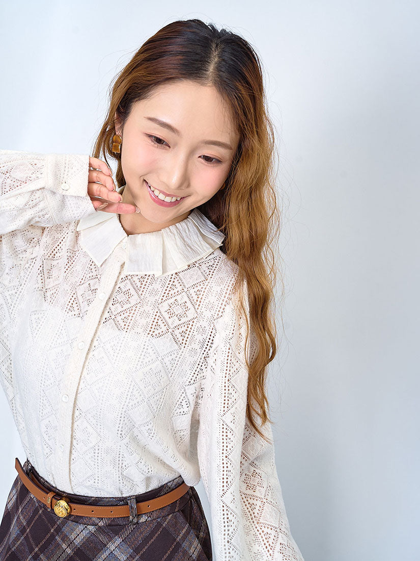 Pleated Collar Brushed Lace Blouse (2 Colours)