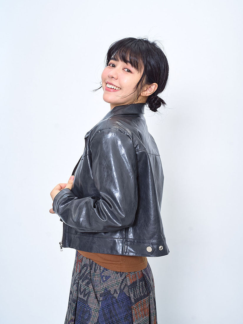 Leather Zip Up Crop Jacket (2 Colours)