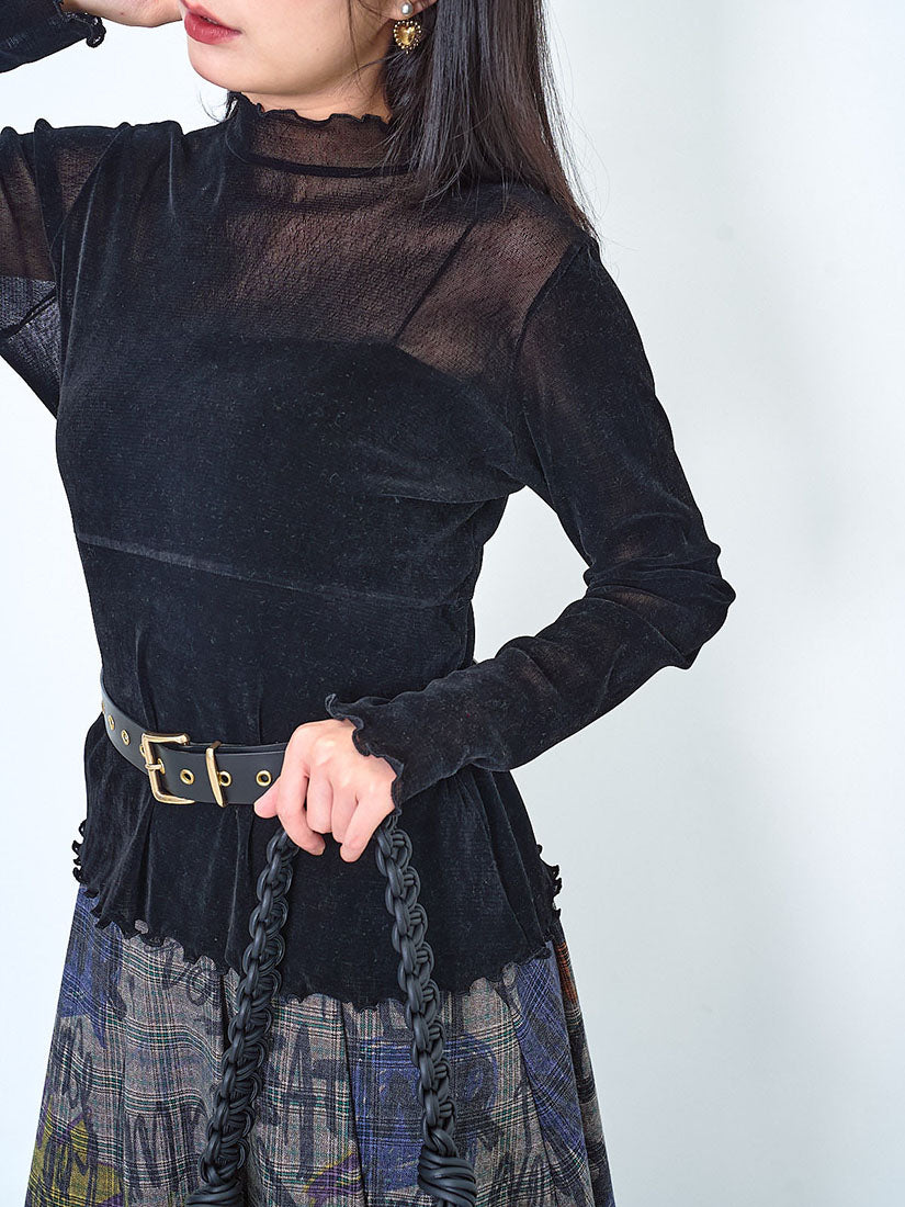 Lettuce Edge Mesh Velvet Top (3 Colours)