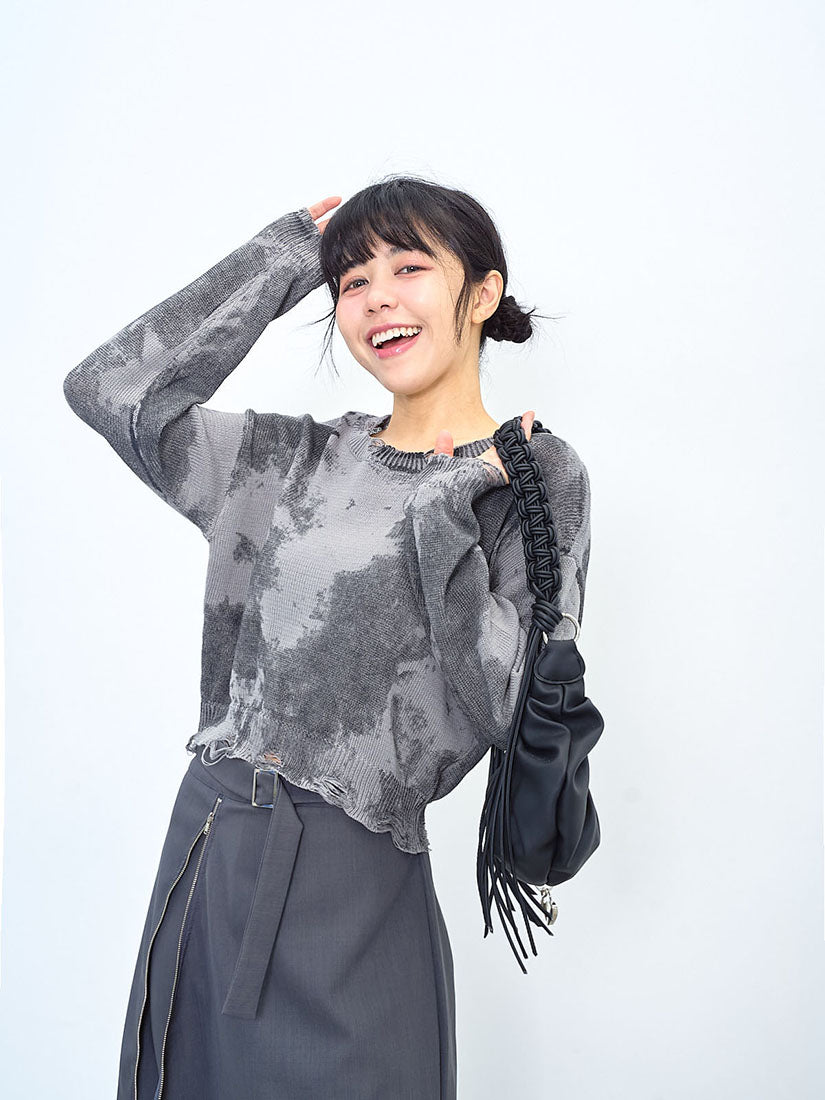 Tie Dye Printed Distressed Crop Jumper