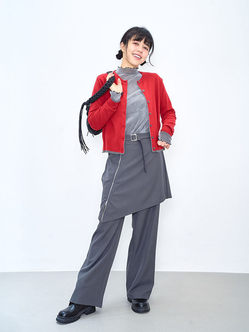 Belted Asymmetric Zip Skirt Pants (2 Colours)