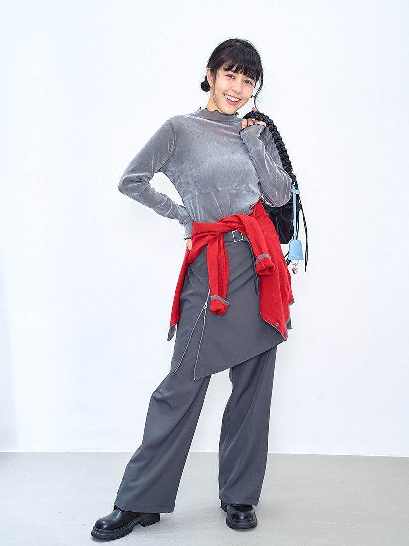 Belted Asymmetric Zip Skirt Pants (2 Colours)