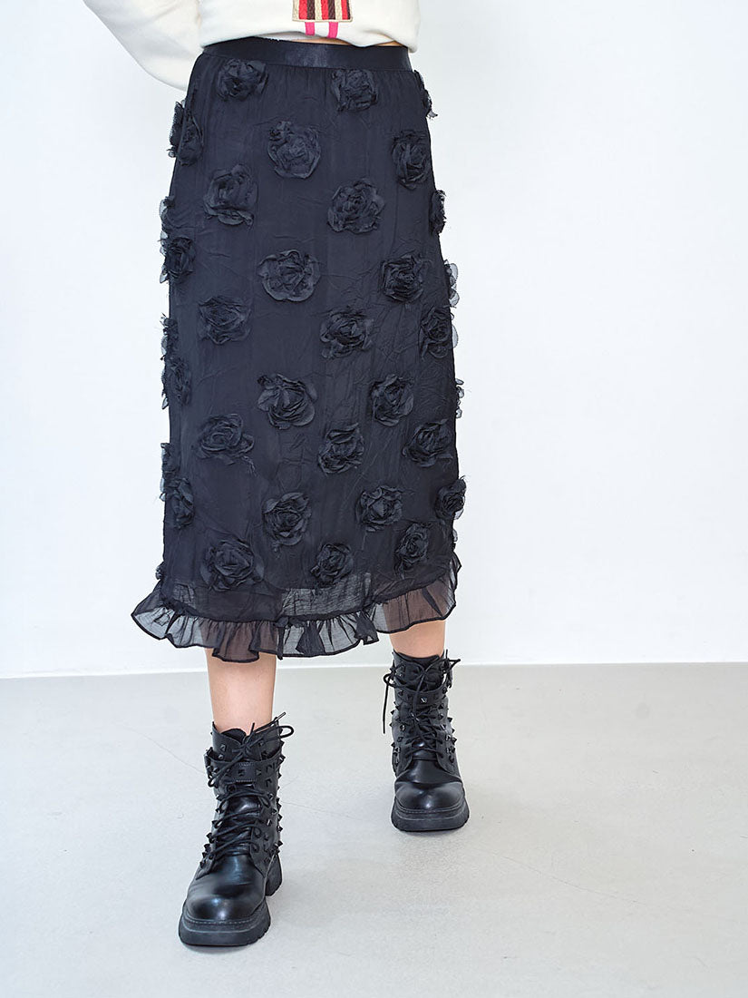 3D Rose Midi Skirt