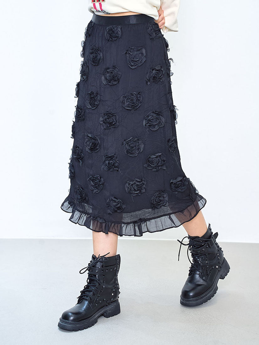 3D Rose Midi Skirt