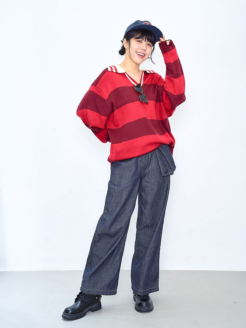 Polo Neck Striped Oversize Sweater (2 Colours)
