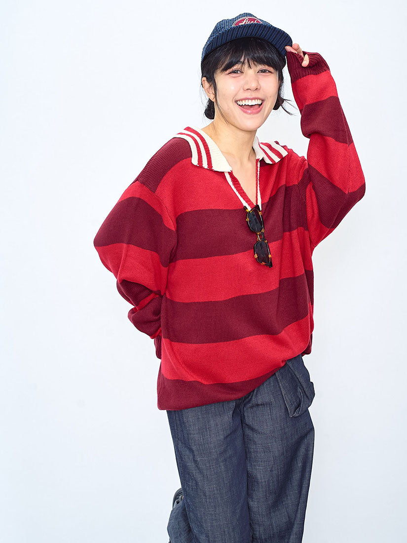 Polo Neck Striped Oversize Sweater (2 Colours)