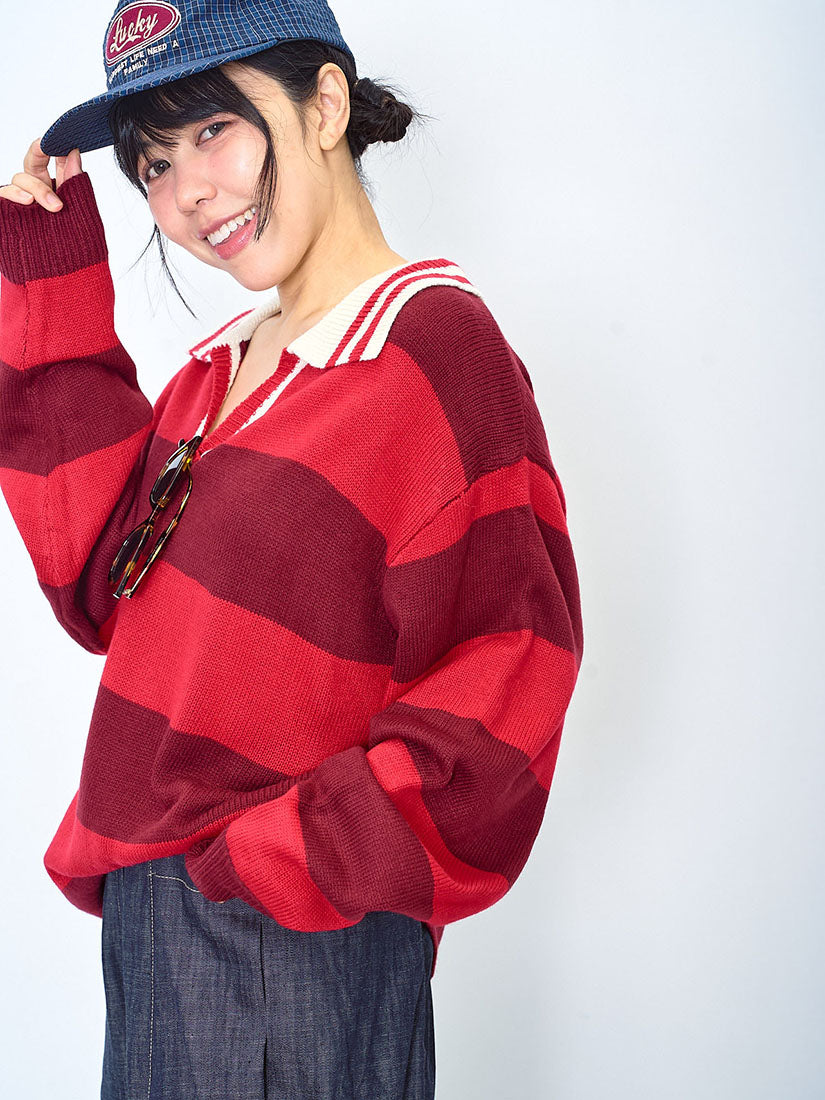 Polo Neck Striped Oversize Sweater (2 Colours)