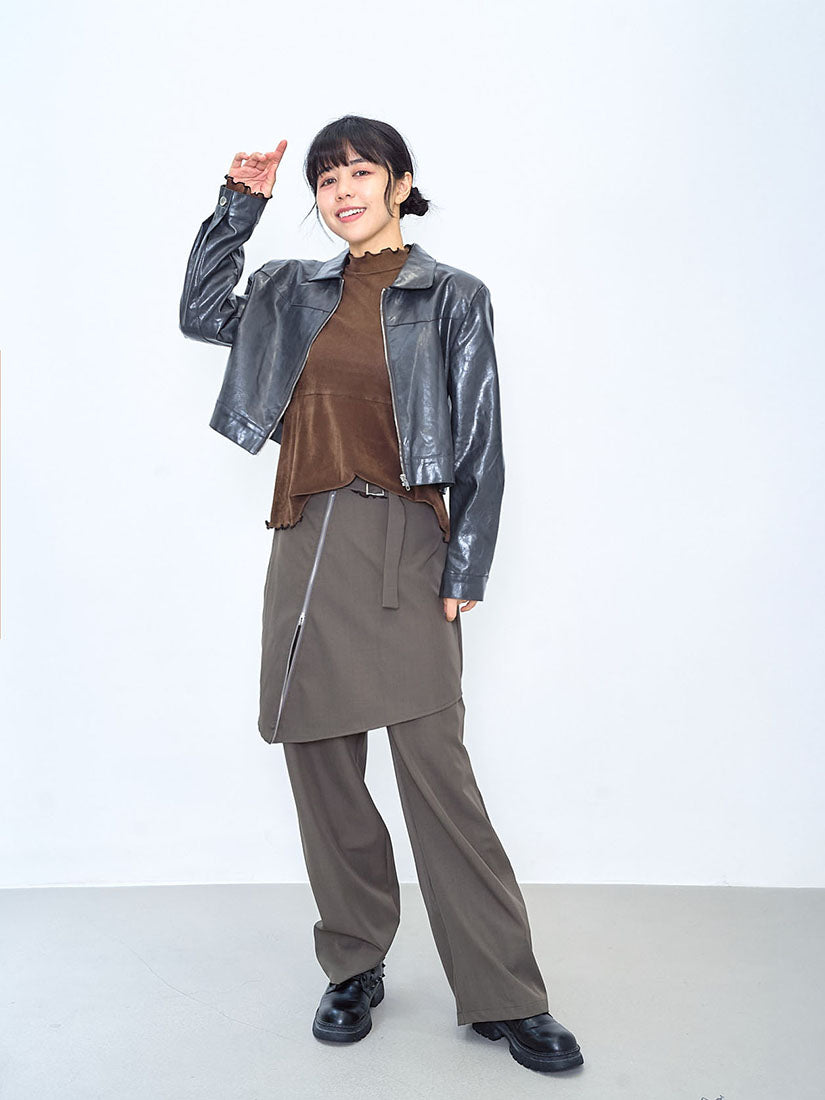 Belted Asymmetric Zip Skirt Pants (2 Colours)