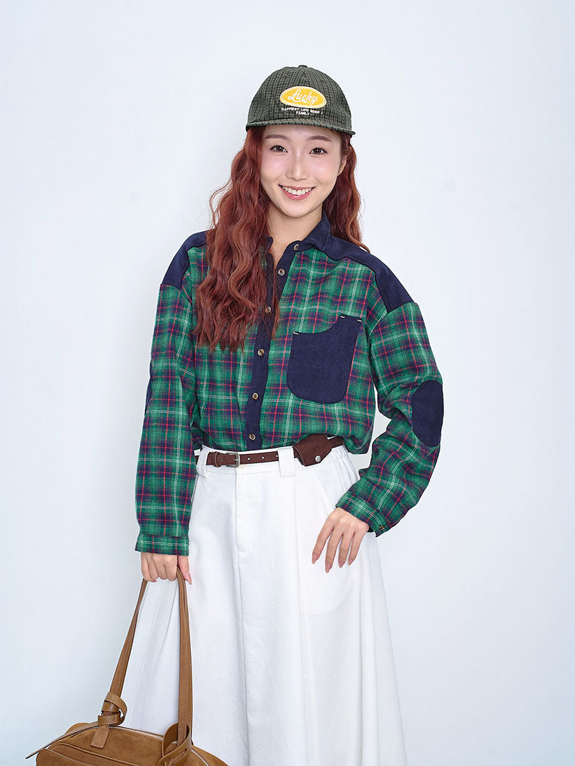 Corduroy Trim Tartan Shirt (2 Colours)
