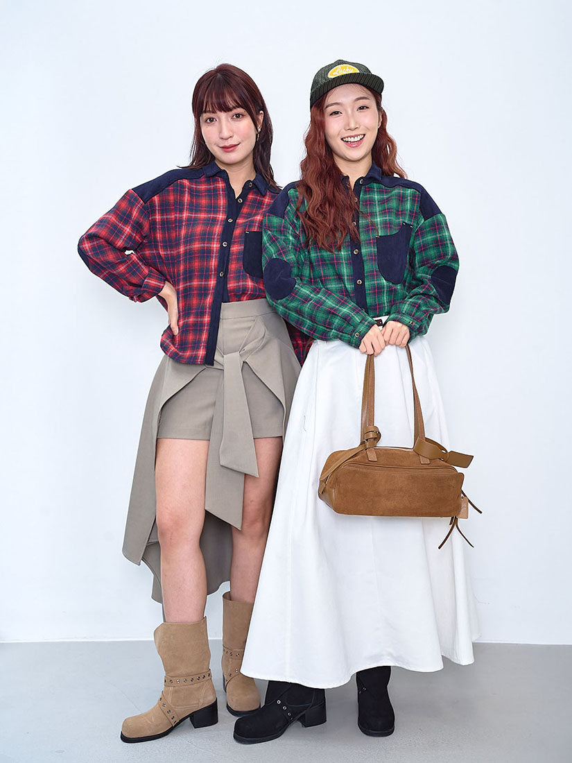 Corduroy Trim Tartan Shirt (2 Colours)