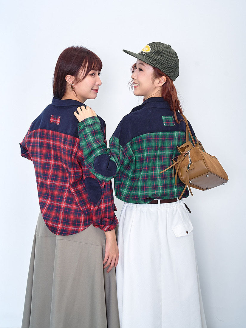 Corduroy Trim Tartan Shirt (2 Colours)