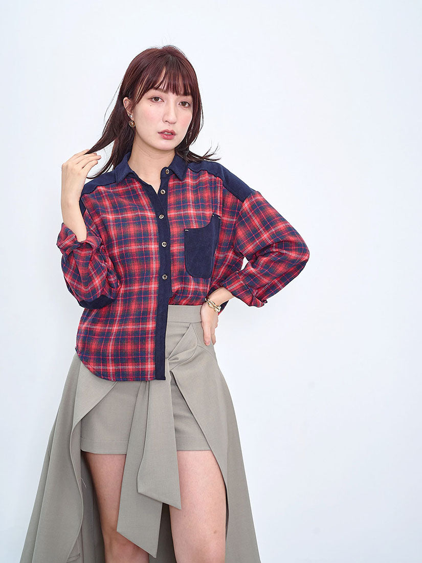 Corduroy Trim Tartan Shirt (2 Colours)