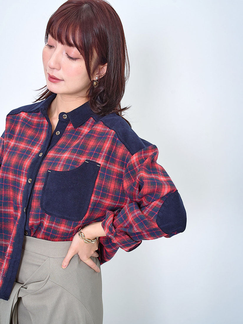 Corduroy Trim Tartan Shirt (2 Colours)