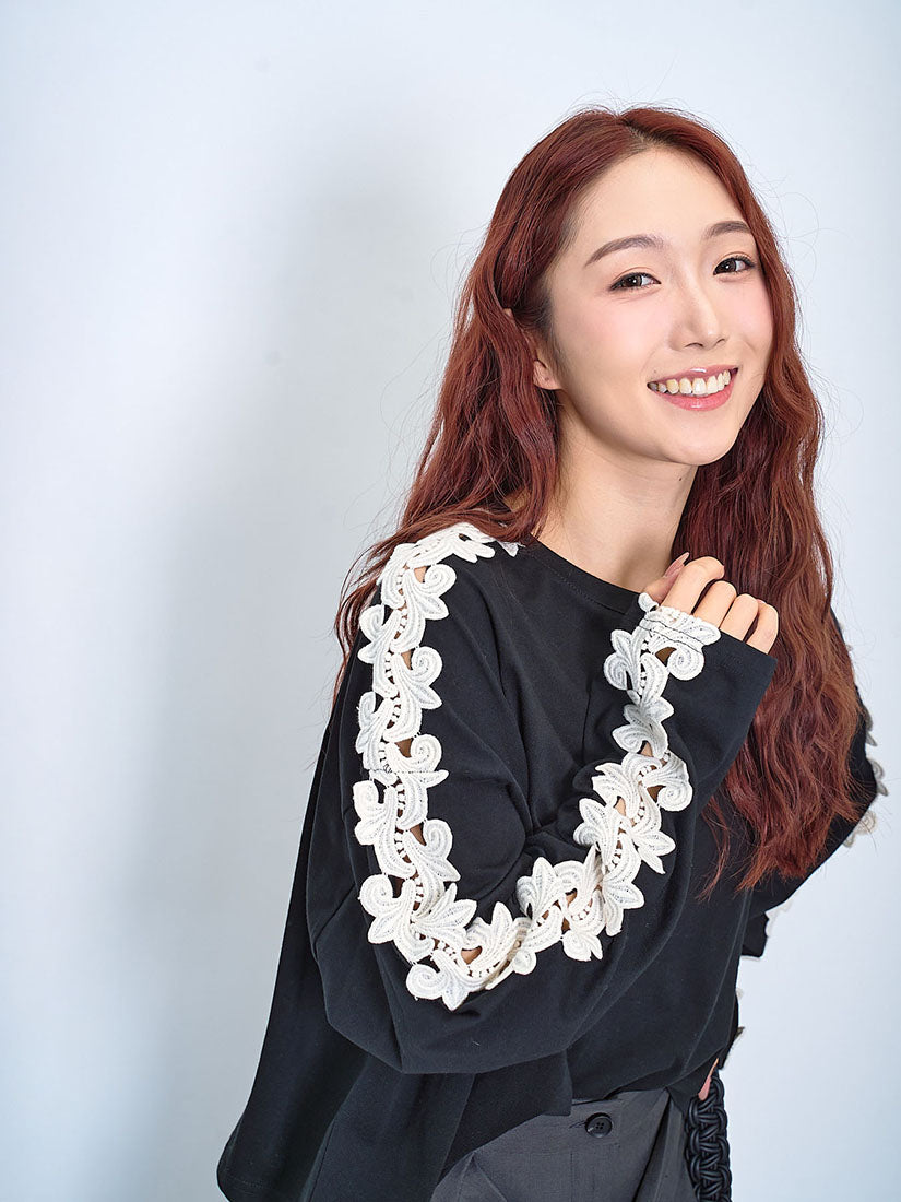 Lace Trim Sleeve Top (2 Colours)