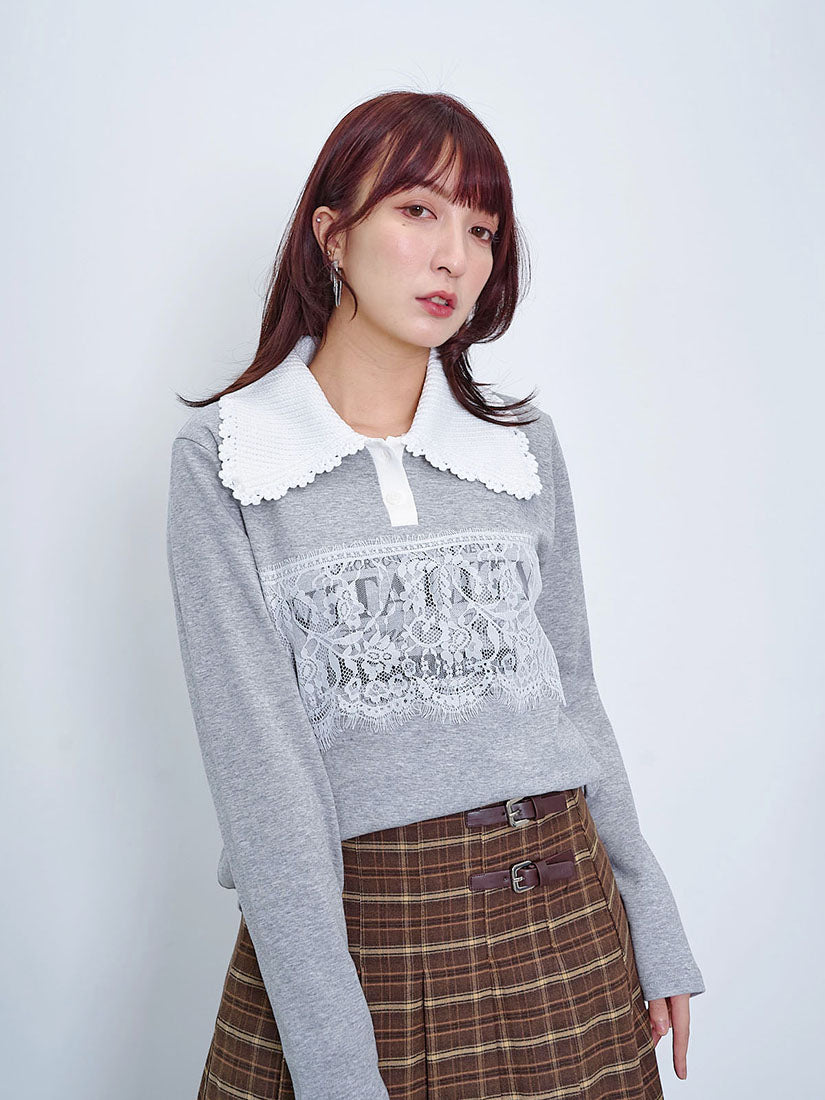 Crochet Knitted Collar Lace Patch Top (2 Colours)
