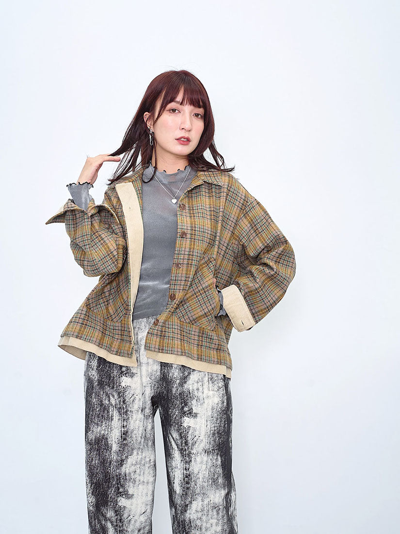 Corduroy Trim Tartan Shirt Jacket