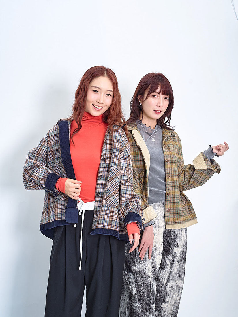 Corduroy Trim Tartan Shirt Jacket