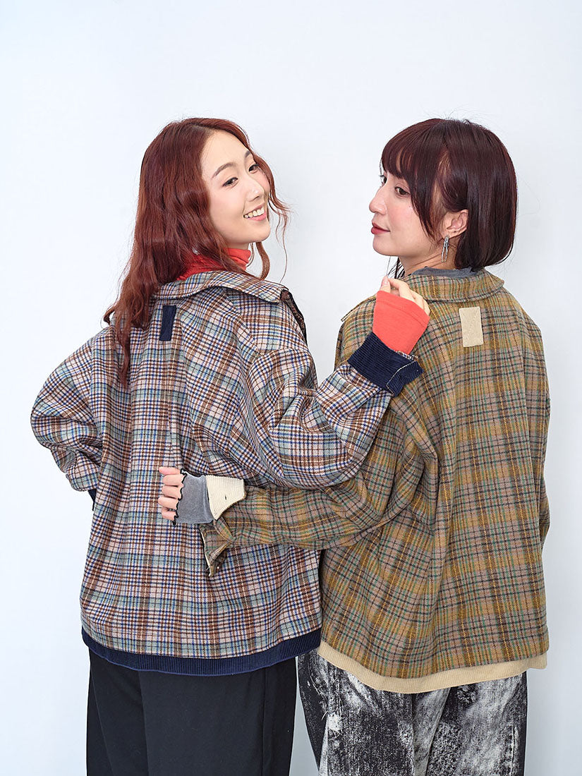 Corduroy Trim Tartan Shirt Jacket