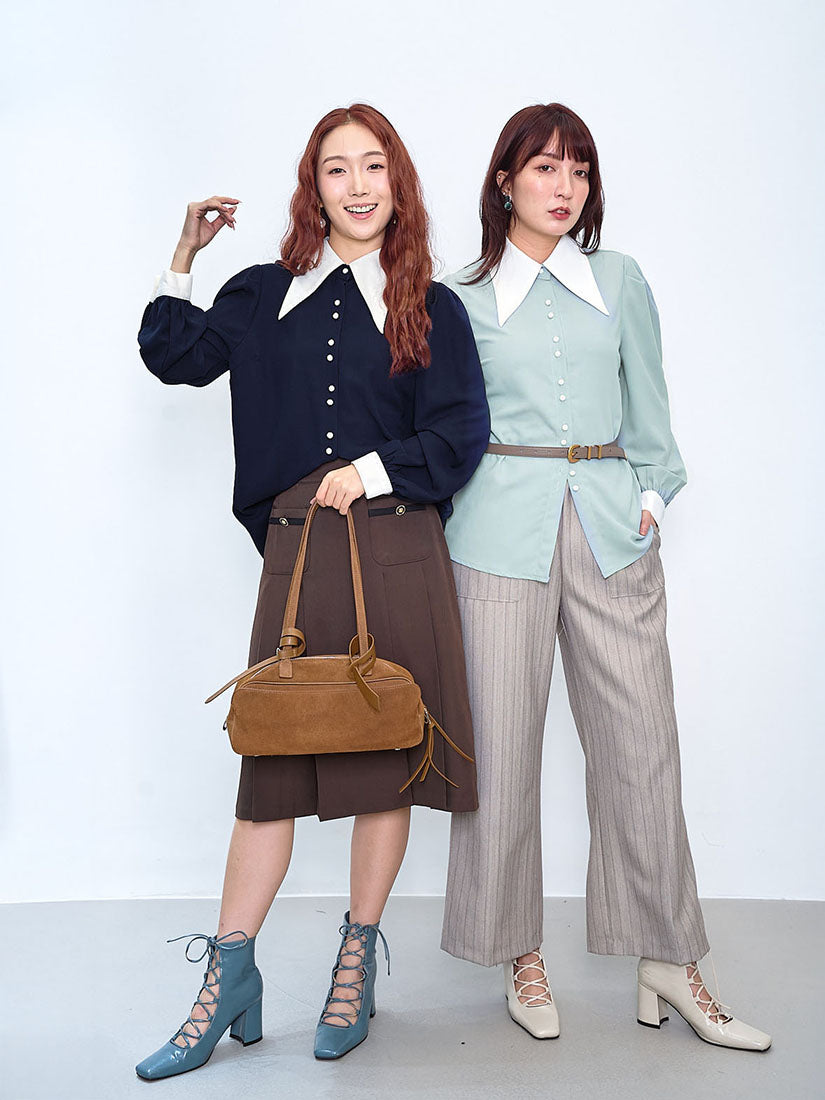 Contrast Pointed Collar Blouse (2 Colours)