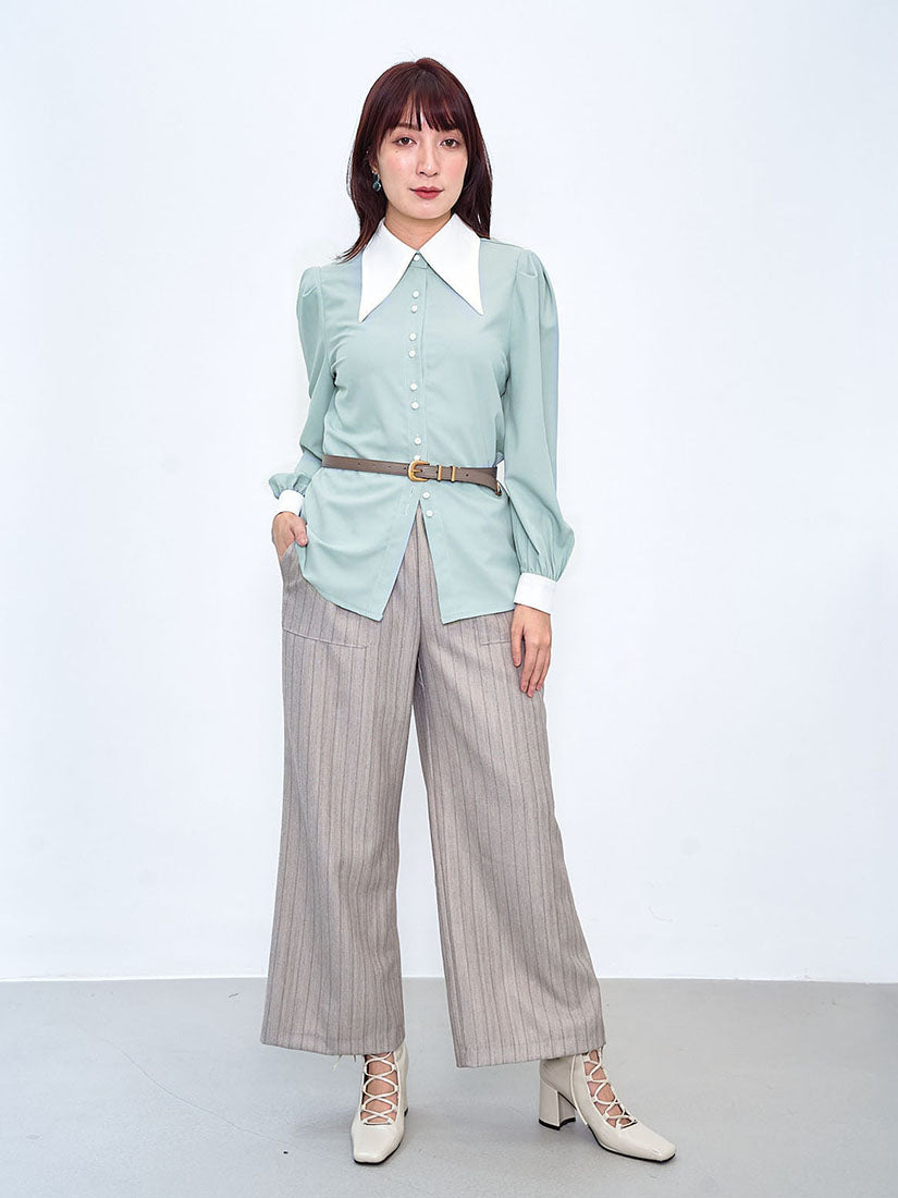 Contrast Pointed Collar Blouse (2 Colours)