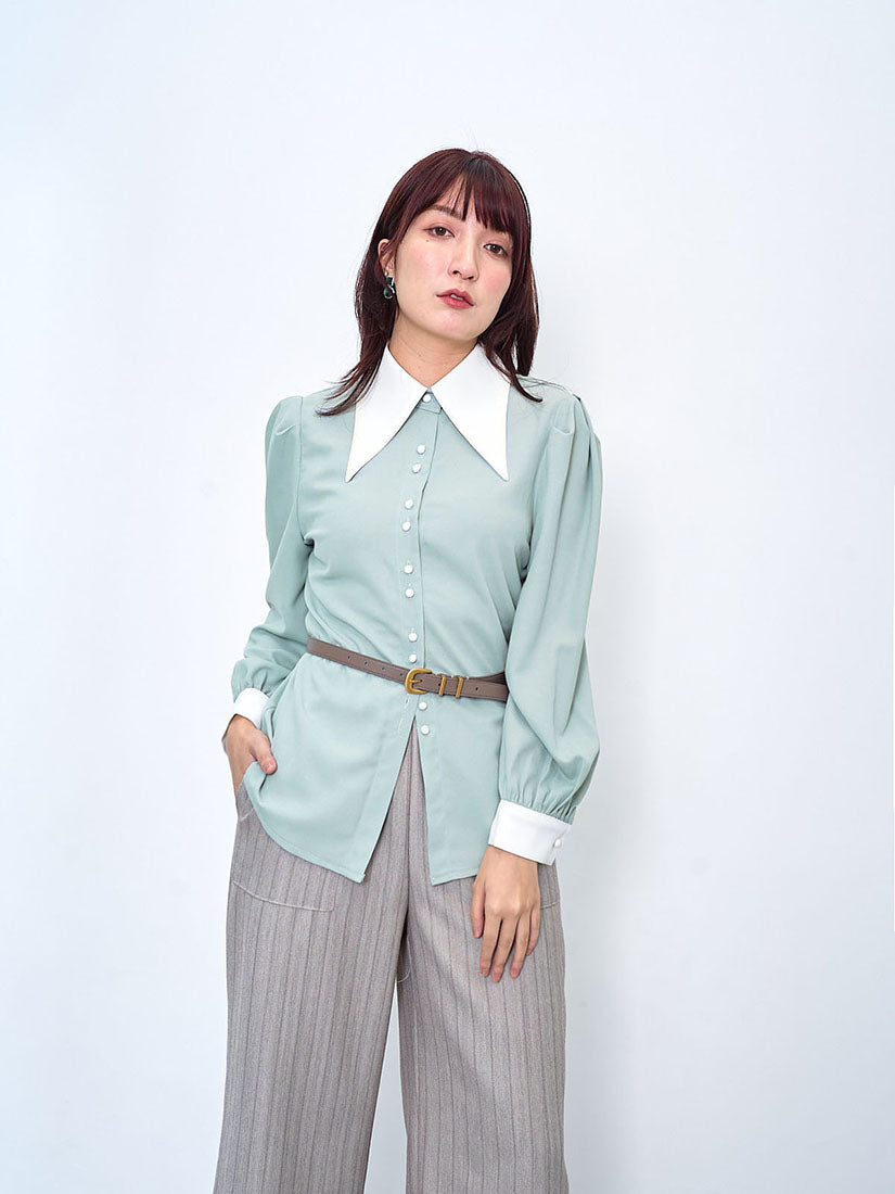 Contrast Pointed Collar Blouse (2 Colours)