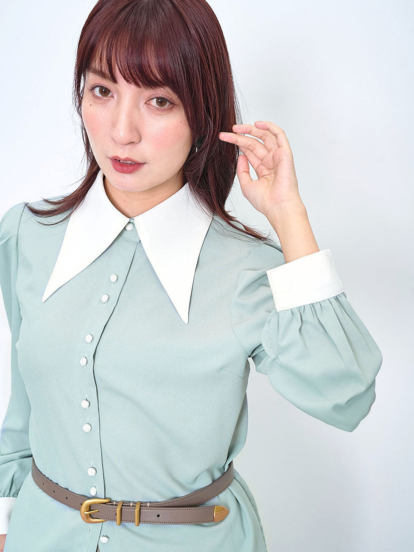 Contrast Pointed Collar Blouse (2 Colours)