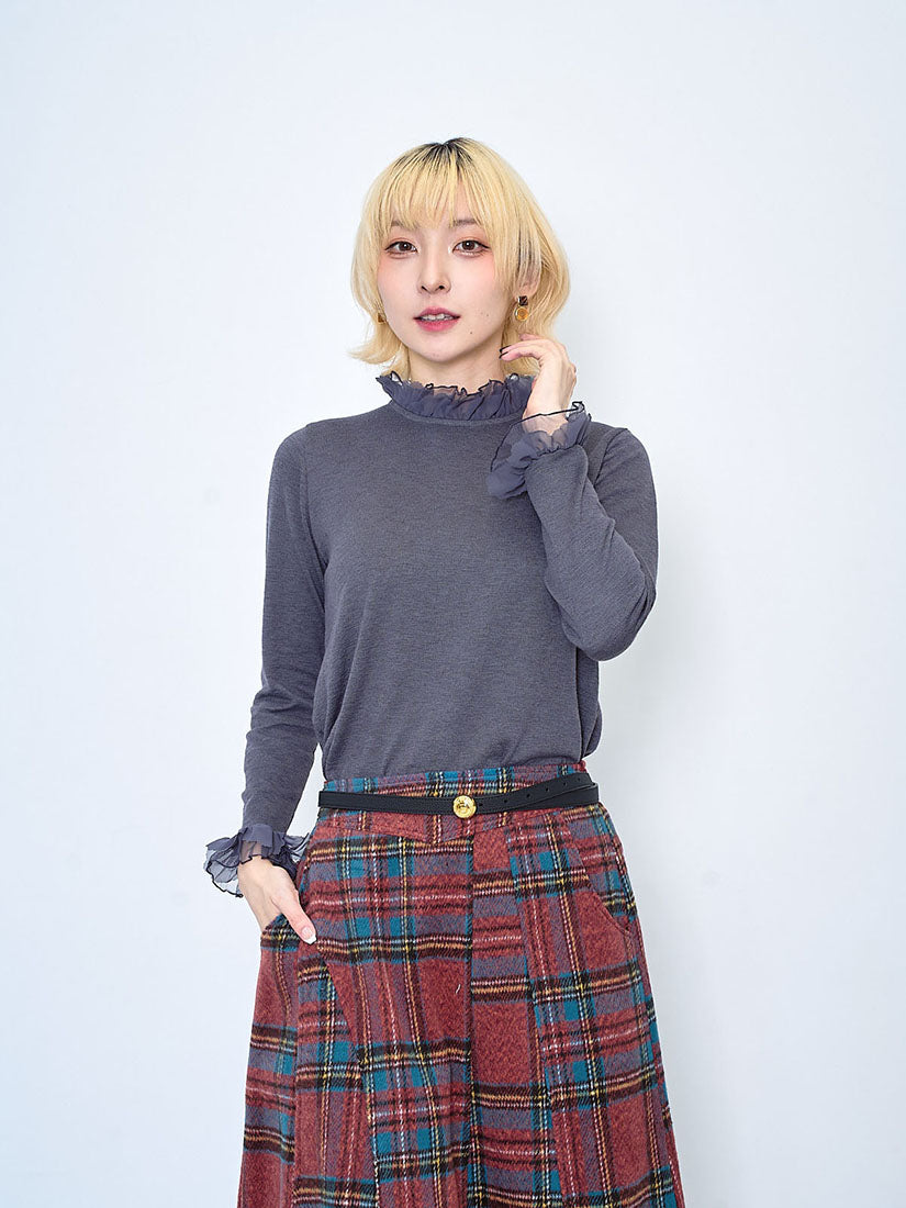 Layered Ruffle Mesh Neck Top (3 Colours)