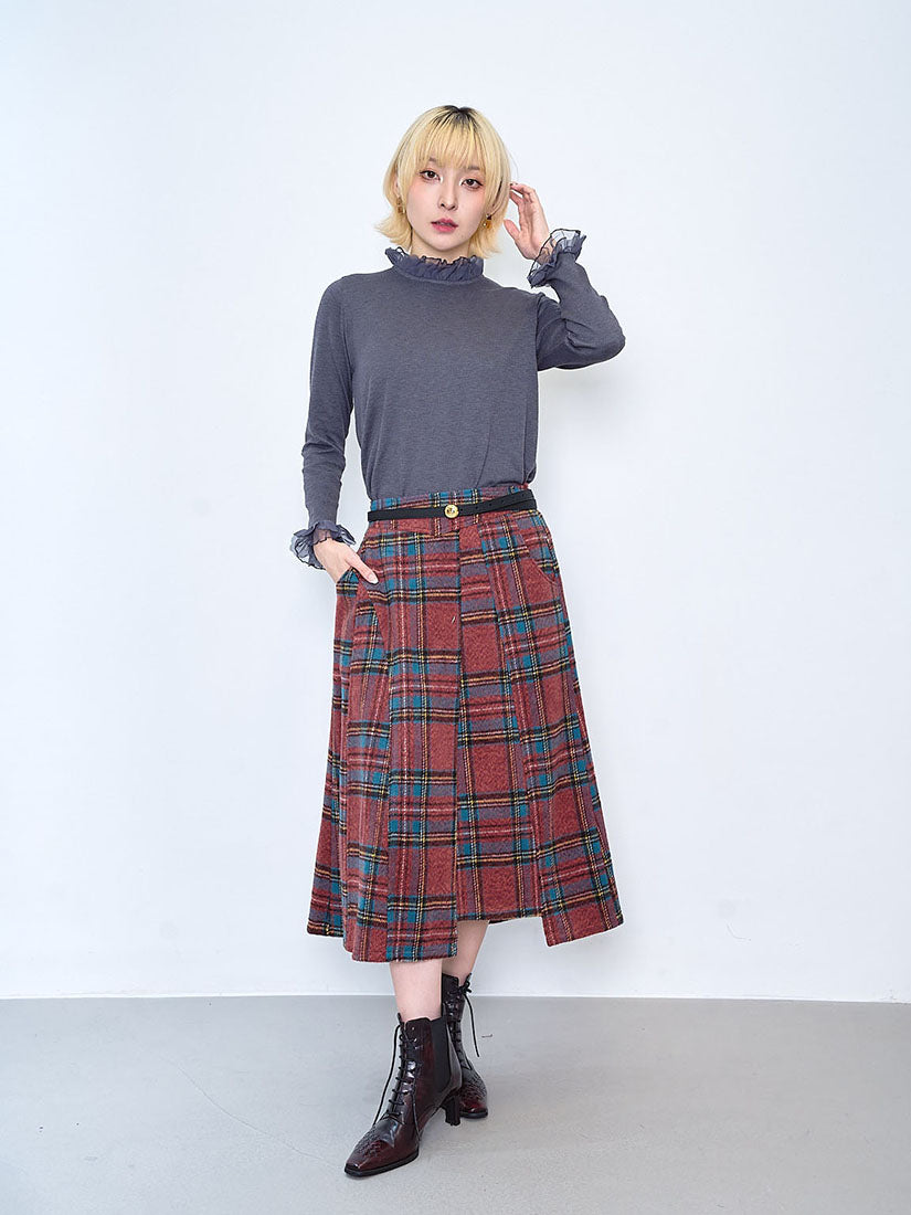 Asymmetric Cut Tartan Skirt (2 Colours)