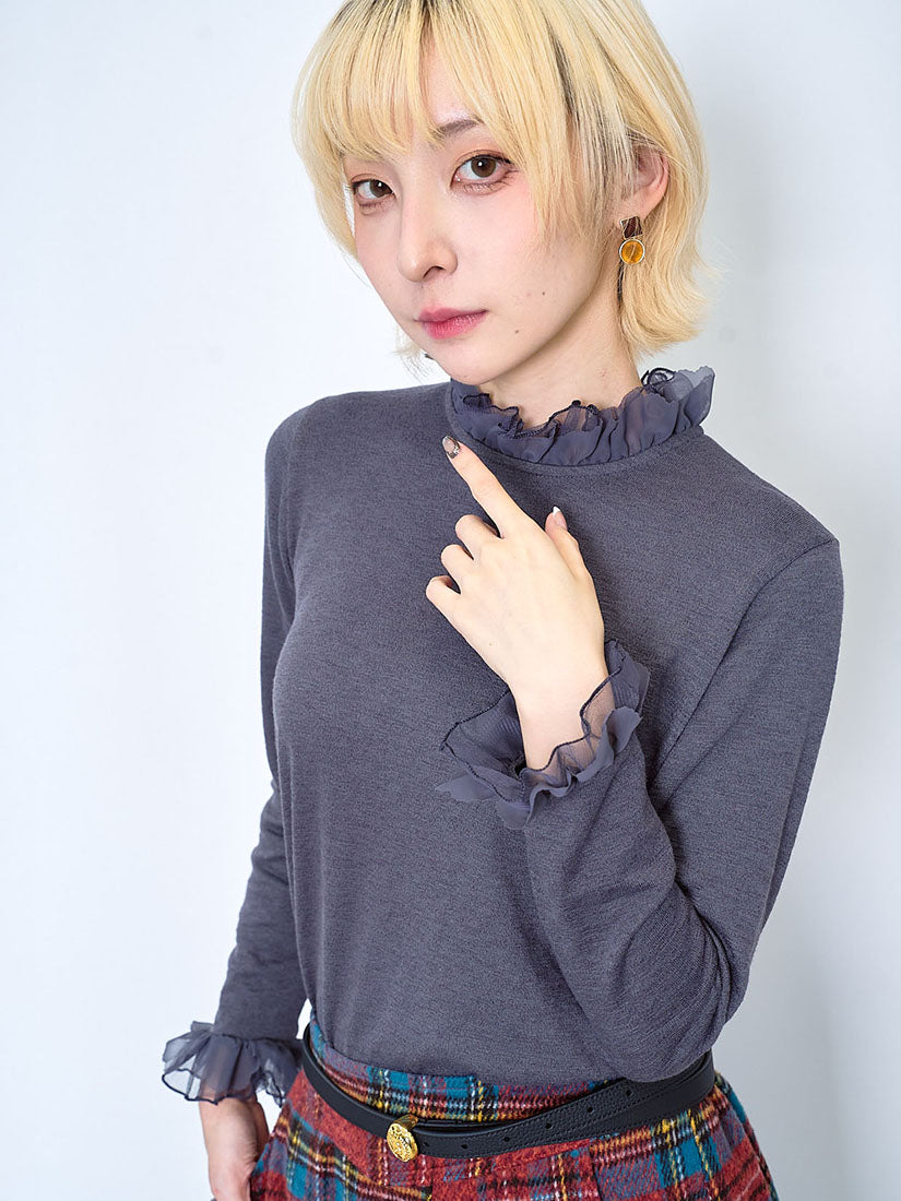 Layered Ruffle Mesh Neck Top (3 Colours)