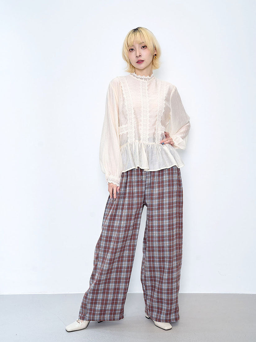 Drawstring Waist Tartan Pants (2 Colours)