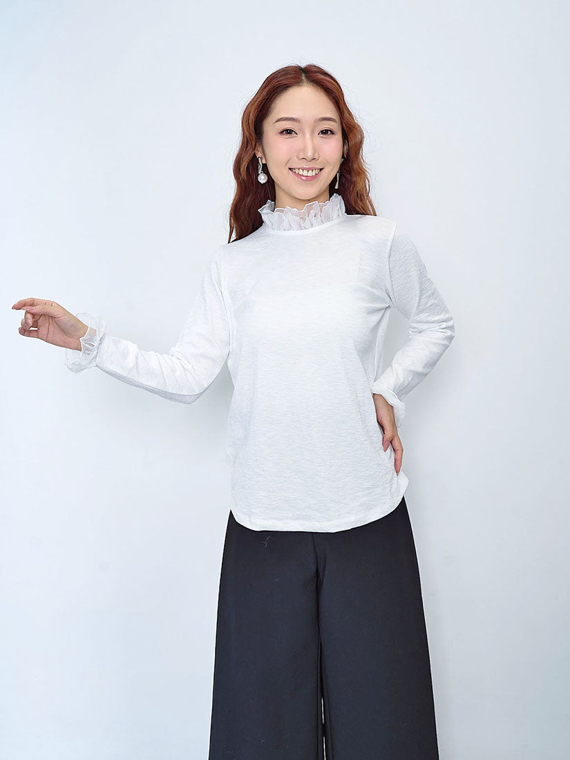 Layered Ruffle Mesh Neck Top (3 Colours)