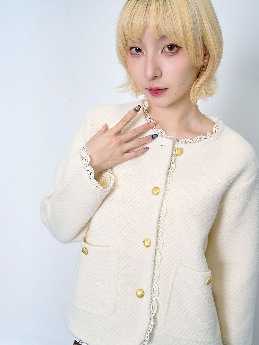 Lace Edge Woollen Jacket (2 Colours)
