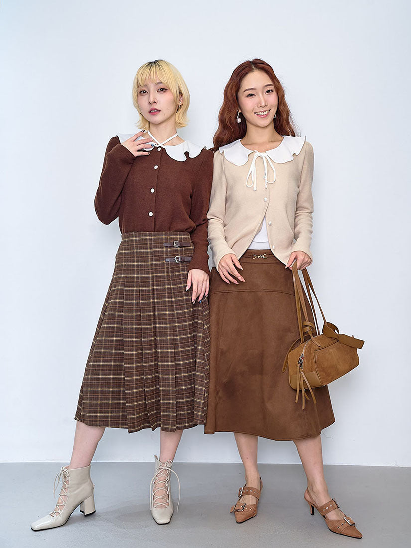 Contrast Peter Pan Collar Brushed Cardigan(2 Colours)