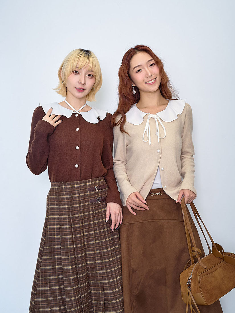 Contrast Peter Pan Collar Brushed Cardigan(2 Colours)